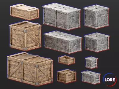 Medieval Collection Containers Metal and Wood Crates 3D Model Pack