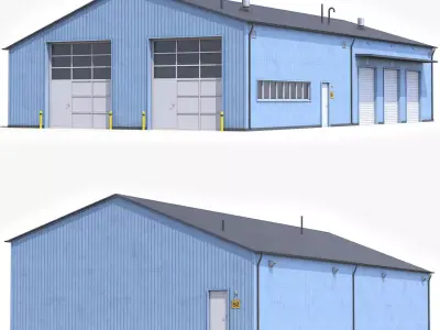 Blue Industrial Building 30 PBR Low-poly 3D model