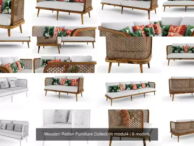 Wooden Rattan Furniture Collection modul4 3D Model Pack
