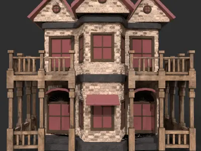 3D Game House with PBR Texturing Low-poly 3D model