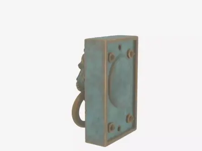 3D brass lion head door knocker verdigris patina and mounting 3D model