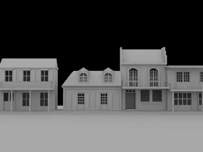 CIty set of buildings on street Low-poly 3D model