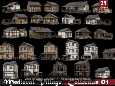  Medieval Village  Big Collection Price to support the artist  3D Model Pack