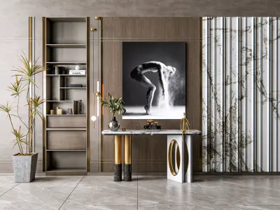 Sideboard with wall panel and flooring 5 3D model