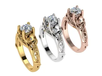 Ring175 filigree engagement ring gold 3D print model