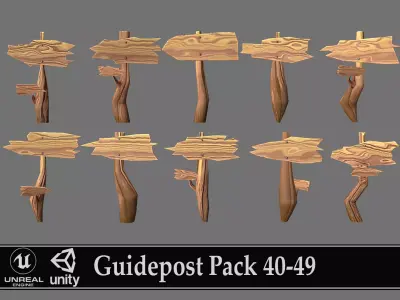 Guidepost Pack 40-49 Low-poly 3D model