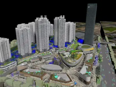 Contemporary Cityscape Residential Towers with Landmark 3D model