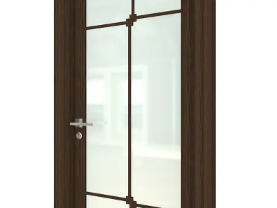 Door-026 wooden door with glass panels 3D model