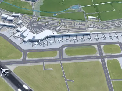 Leeds Bradford Airport 10km Low-poly 3D model