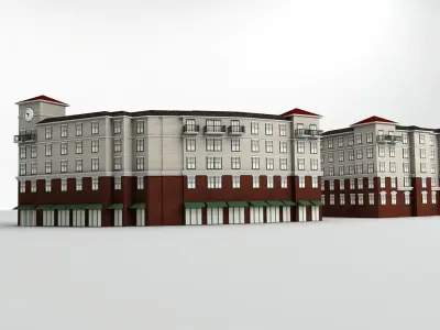 Large Residential Building Apartments Condominiums Low-poly 3D model