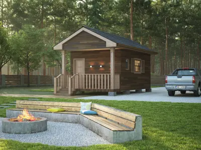 River cabins in forest environment 3d model Low-poly 3D model
