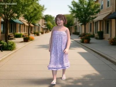  Young Obese Girl Walking in Casual Summer Dress 