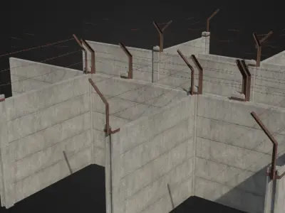 Concrete Fence with Barbed wire Low-poly 3D model