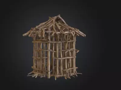 Twig Cabin Structure Low-poly 3D model