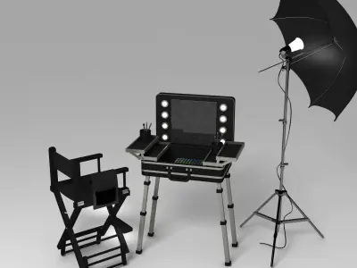 CosmeticSet makeup table with lights and umbrellas 3D model