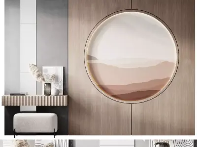 Hallway 5 modern bedroom with round mirror on wall 3D model