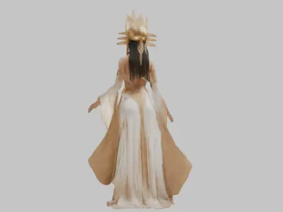 Priestess 3D Model Woman Statue White Gold Dress Ice Queen Low-poly 3D model