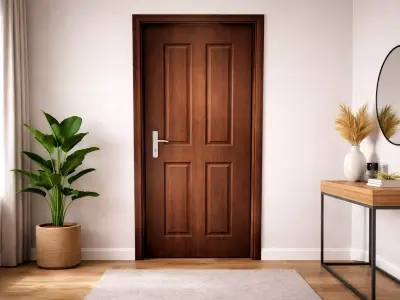 Classic Four-Panel Solid Wooden Interior Door Low-poly 3D model