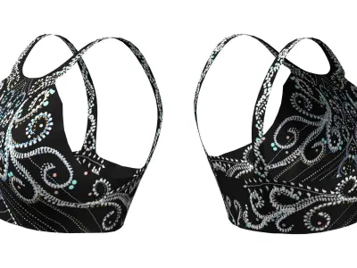 Stone Decorated Shoulder Crop Top Low-poly 3D model
