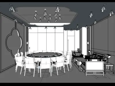 Private dining rooms in a Chinese restaurant 3D model