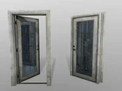door 2 pair of open doors Low-poly 3D model