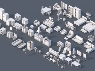 100 Low Poly Furniture Pack 4 in 1 Low-poly 3D model