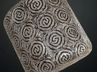 Rustic Etched Stone Swirl Pattern Tiles PBR Seamless Texture