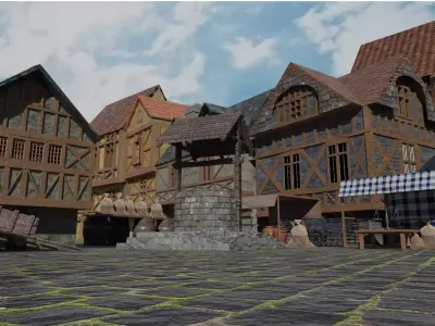 game ready medieval scene UV-unwrapped Low-poly 3D model