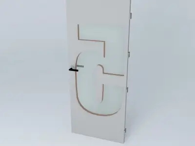 Wording 5 3D door very detail with glass  lock and hinger Free 3D model