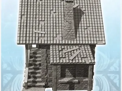 Medieval house with tiled roof and large staircase and canopy 6  3D print model