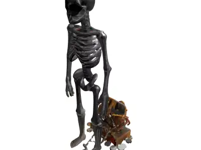 Steampunk Skeleton with Antique Box Low-poly 3D model