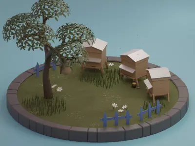 Beehive bee hive Low-poly 3D model