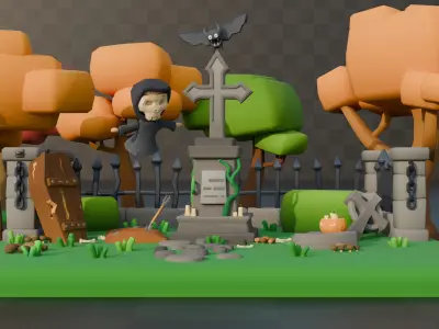 Cute Graveyard Low-poly 3D model