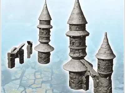 Fantastic building with two towers with curved roofs and access  3D print model