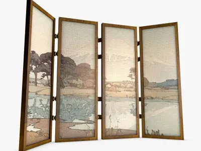 Japanese Shoji Screen Panel Room Divider Low Poly Low-poly 3D model