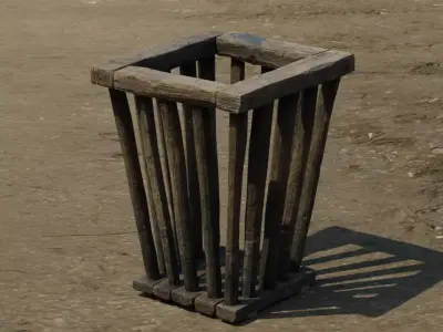 Medieval square-shaped wooden basket Low-poly 3D model