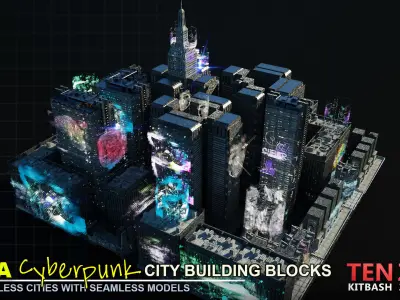 MEGA CYBERPUNK CITY BUILDING BLOCKS 3D model