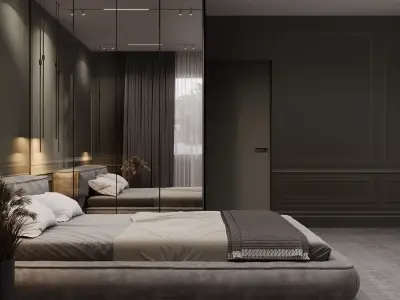 Modern Master Bedroom-Elegant Gray Palette 3D model