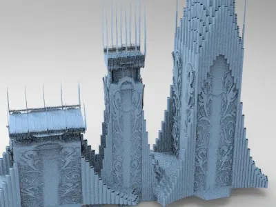 Norse Gods Tower 3 versions 3D model