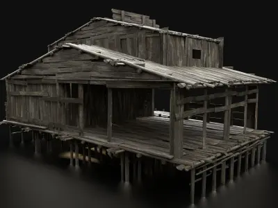 AAA SWAMP WETLAND FANTASY MEDIEVAL WOODEN HOUSE HUT TAVERN Low-poly 3D model