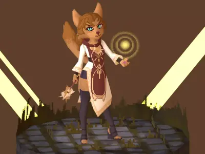 3D Lowpoly style furry character with Rig - Fevronia The Cleric Low-poly 3D model