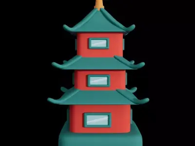 Cartoon Temple Pagoda Low-poly 3D model