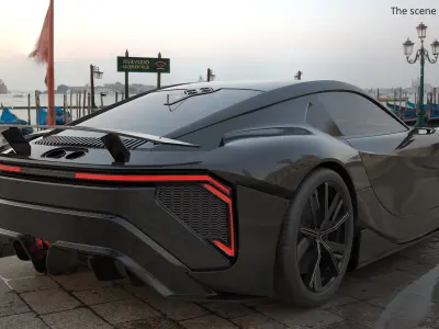  Aerodynamic Sport Concept Vehicle Black Rigged for Cinema 4D 
