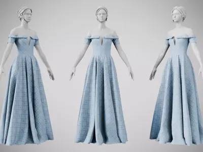 Dress 08 Light Blue Low-poly 3D model