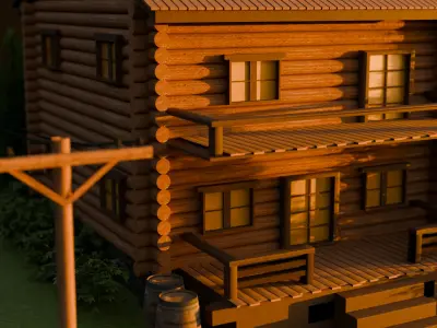 Wooden House Low-poly 3D model