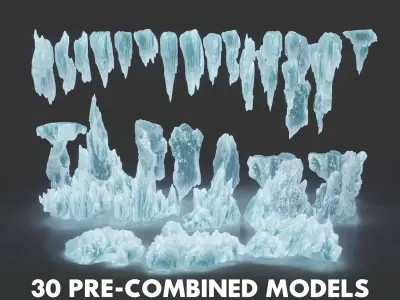 40 Low poly Ice Cave Modulars - 231219 Low-poly 3D model
