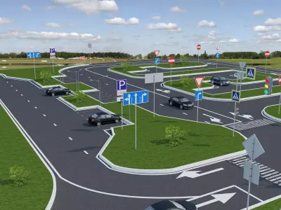 Realistic Road Intersection with Traffic Signs  3D CityCrossroad Low-poly 3D model