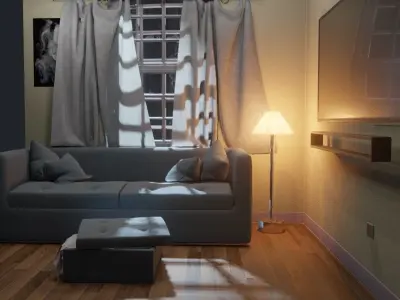 interior living space with furniture 3D model