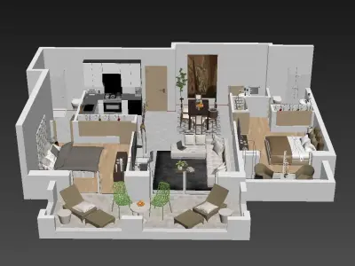 detailed floor plan 3d BLENDER ready 3D model