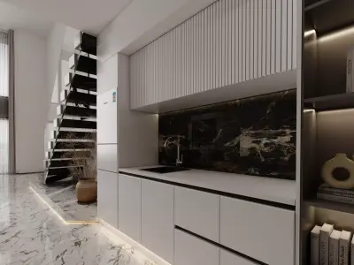 Modern Kitchen Dining Interior Scene 3ds Max Corona Marble Floor 3D model